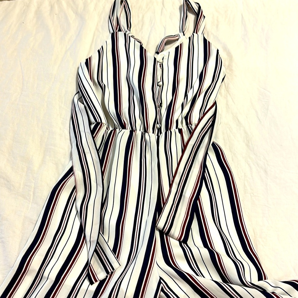 White Striped blue and red jumpsuit